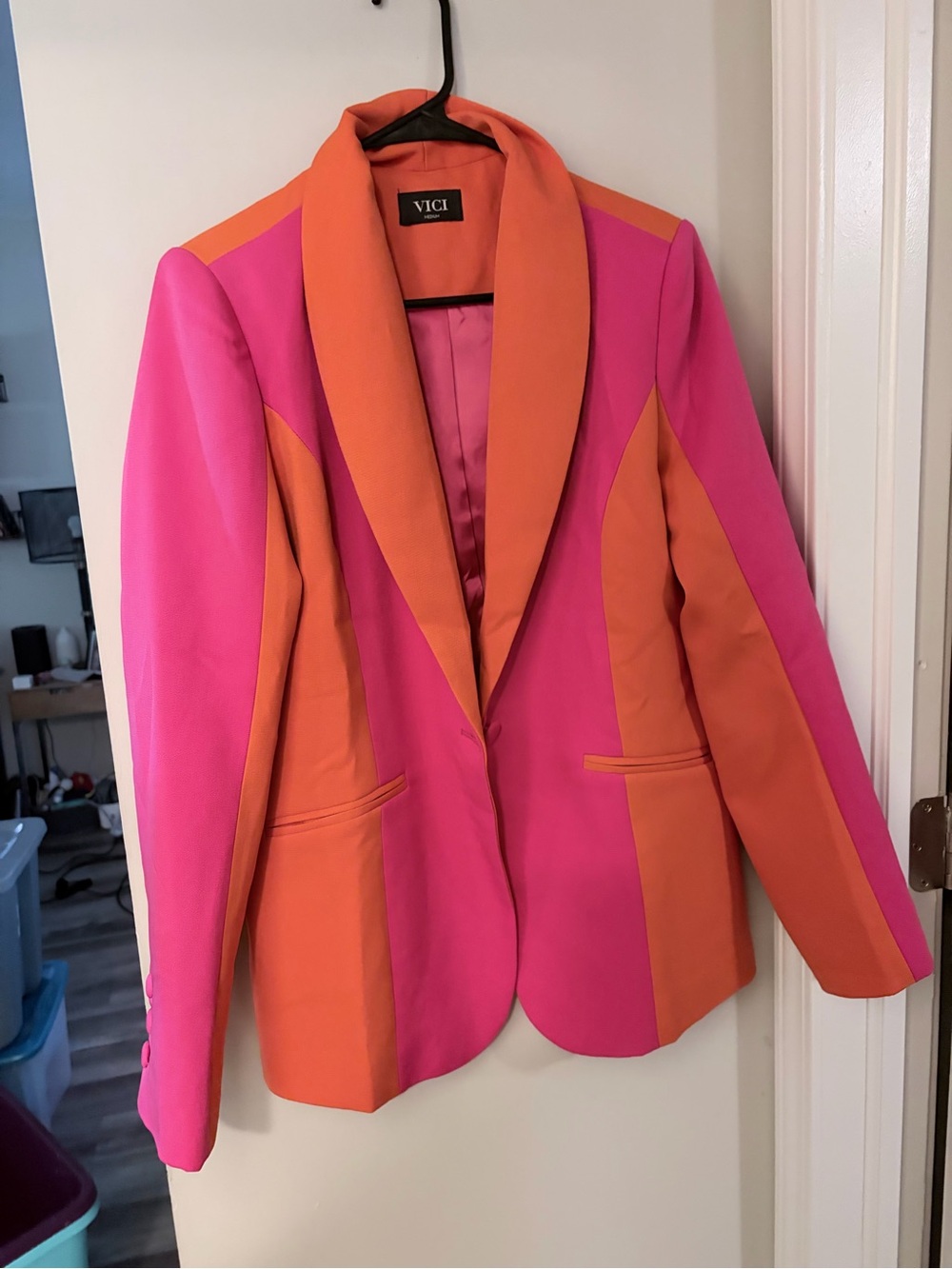 VICI Coral Orange Blazer with Fuchsia Lining